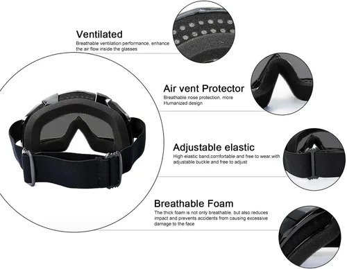 Miniatura 3 de FMY Gafas de motocross para hombres, mujeres y jóvenes, antiarañazos, a prueba de polvo, UV400 ATV Lente negro-gris