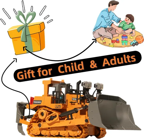 Miniatura 6 de Bulldozer RC de 9 canales con luces y sonido, niveladora de control remoto de construcción, vehículos pesados, juguetes topadores para adultos