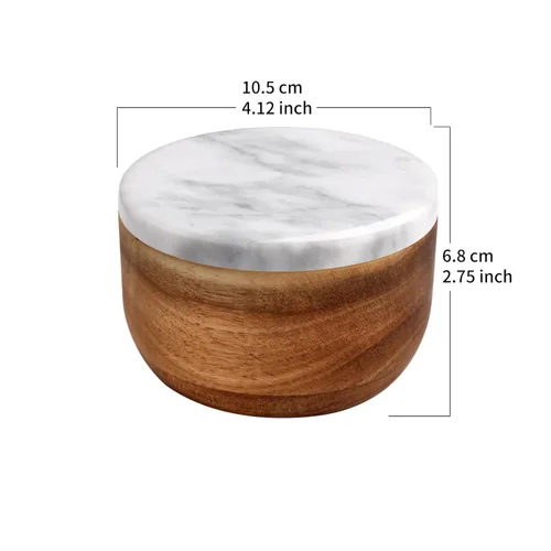 Miniatura 5 de jalz jalz Caja de Sal de Madera Grande Salero con Cuchara Contenedor de Sal de Especias Soporte de Sal Base de Acacia Natural Sólida Tapa de Mármol