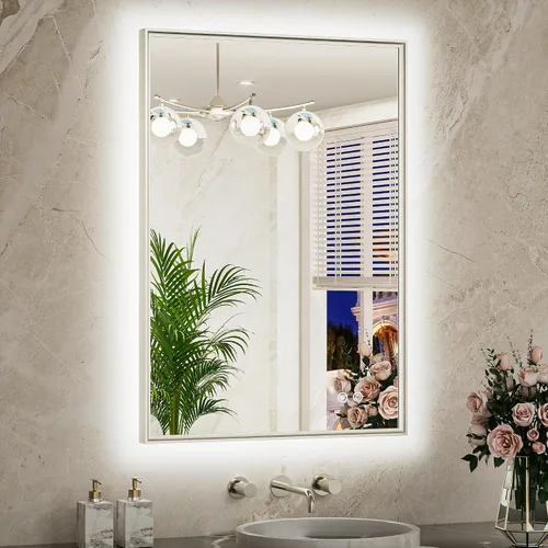 Miniatura 16 de TETOTE Espejo de baño retroiluminado de 30 x 36 pulgadas, marco de metal dorado cepillado, luz LED, 3 colores, blanco/cálido/natural, sin escalones