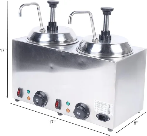 Miniatura 3 de Dispensador de queso con 2 bombas, 2 x 2L Calentador eléctrico de salsa de queso de nacho 86.0-230.0 °F Dispensador de calentador de dulce de azúcar