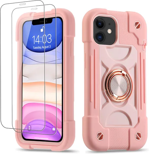 Miniatura 73 de Funda para iPhone 11 de 6.1 pulgadas con soporte de anillo, con 2 protectores de pantalla de vidrio, resistente a los golpes, resistente a