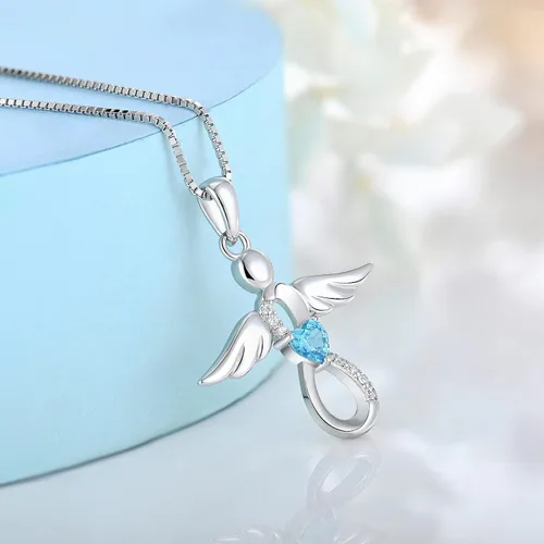 Miniatura 3 de FJ Collar de ángel infinito para mujer, collar de amuleto de ángel de la guarda de Brithstone