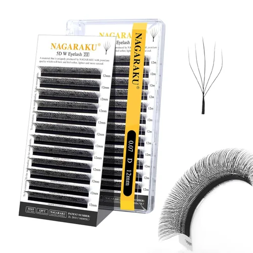 Miniatura 137 de NAGARAKU Extensiones de pestañas Double Tips 4D W, suministros con puntas dobles, gruesas con rizado D de 0.07 mm, bandeja mixta 8-15 mm, 0.07-D