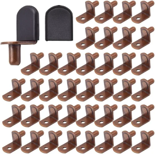 50 clavijas de soporte para estantes con funda de goma, soportes de estante de vidrio para muebles, clavijas para estantes (bronce rojo/L)