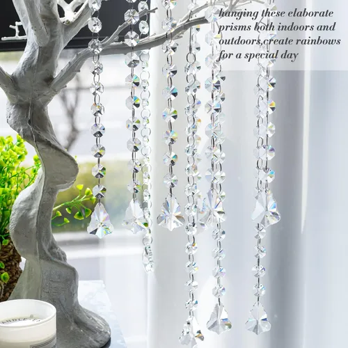 Miniatura 3 de KANPURA Guirnalda de cristal de 1 pie, lámpara colgante de cristal de hoja de arce con cadena octagonal transparente de 0.555 pulgadas para Navidad