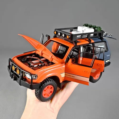 Miniatura 5 de OANMYJJO Autos para niños 1/24 de Land Cruiser LC80 modelo de coche fundido a presión, autos de tracción con luz y sonido, modelo de auto Naranja