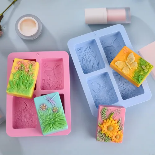 Miniatura 2 de Moldes de Jabón de Silicona, Moldes de Insecto Floral Rectangulares 3D de Silicona para Jabón Artesanal, Bombas de Baño, Barras de Chocolate, Vela