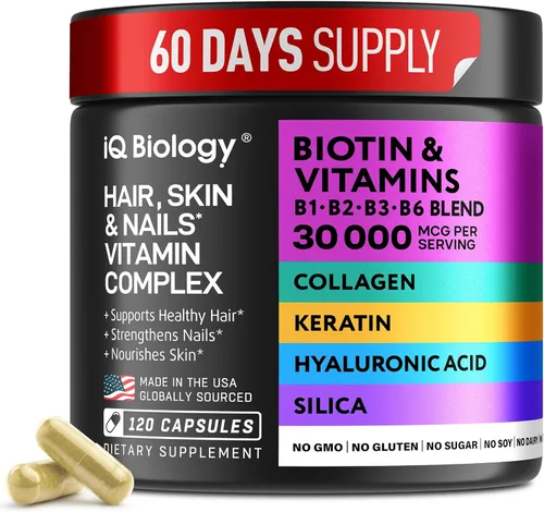 Miniatura 9 de Biotina para el Crecimiento del Cabello para Mujeres y Hombres con Queratina, Complejo de Colágeno 30000 mcg – Cápsulas para la Pérdida de Cabello