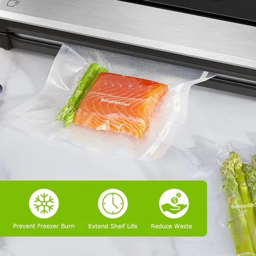 Miniatura 2 de Bolsas de sellado al vacío Bonsenkitchen de 8" x 45,72 m con cortador para almacenamiento de alimentos, grado comercial, libres de BPA, ideales