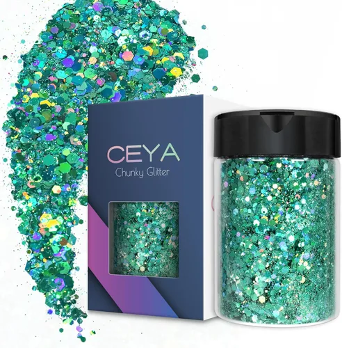 Ceya Purpurina gruesa holográfica, 4.9 onzas/4.94 oz de color verde primaveral con purpurina en polvo mezclado con copos gruesos y finos,