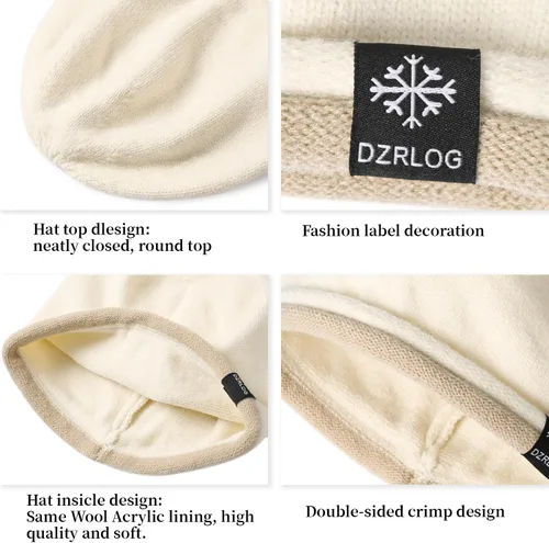 Miniatura 4 de DANMY Gorro de punto holgado de cachemira para mujer, gorro de lana suave y cálida para invierno
