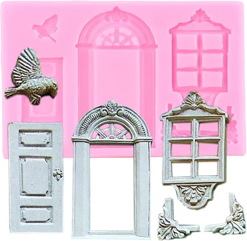 Miniatura 6 de ZiXiang Molde de silicona para puerta y ventana, moldes de fondant, molde de flores, marco de pastel, moldes de silicona para decoración de pasteles