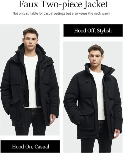Miniatura 4 de Chaquetas largas de invierno para hombre, parka impermeable de dos piezas con capucha, abrigos cálidos de nieve con capucha