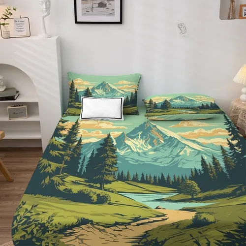 Miniatura 3 de Juego de sábanas de tamaño individual – Juego de sábanas de bosque de montaña, sábanas y fundas de almohada, microfibra suave, bolsillo profundo