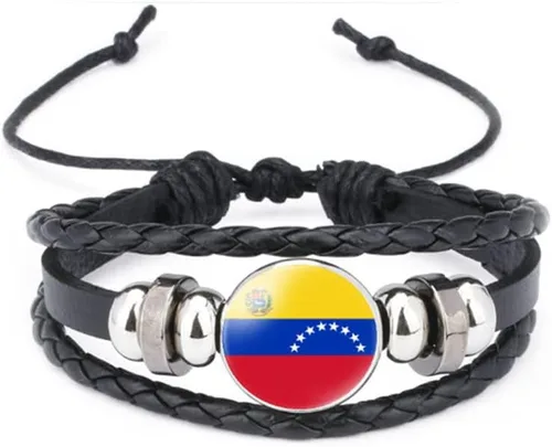 Miniatura 66 de vmcoatdu Mundial Muchas Banderas Nacionales Brazalete Retro de Aleación de Cuero para Pulsera de Cuerda Trenzada de Bandera Nacional