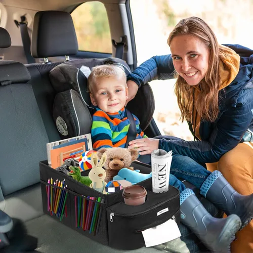 Miniatura 4 de FUNNy elf Organizador de asiento de pasajero, almacenamiento plegable para automóvil con particiones y 4 portavasos para asiento delantero o trasero