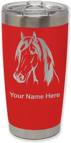 Miniatura 28 de LaserGram Vaso aislado al vacío de 20 onzas, cabeza de caballo 1, grabado personalizado incluido (negro)
