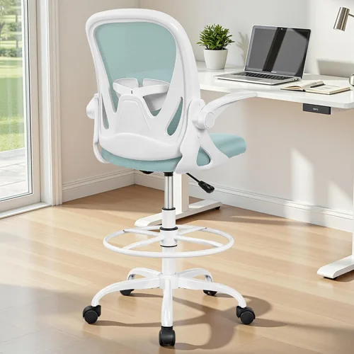 Miniatura 2 de Primy Silla de Dibujo Silla Alta de Oficina con Reposabrazos Abatibles Silla Ejecutiva Ergonómica de Computadora para Escritorio de Pie con Soporte