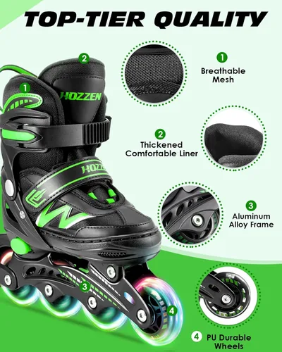 Miniatura 2 de Hozzen Patines en línea para niños y niñas, patines en línea ajustables con luces iluminadoras, patines de exterior para niñas, niños, jóvenes de 5