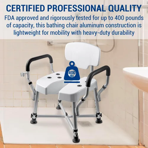 Miniatura 2 de MyGift Silla de ducha resistente de grado profesional para bañera interior con respaldo, reposabrazos acolchados, soporte para cabezal de ducha