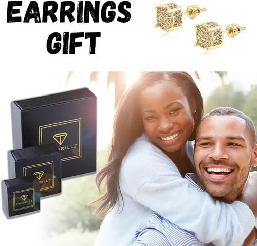 Miniatura 6 de TOPGRILLZ Aretes de tuerca chapados en oro de 14 quilates 5A+ con circonita cúbica en racimo de diamantes redondos para hombres y mujeres