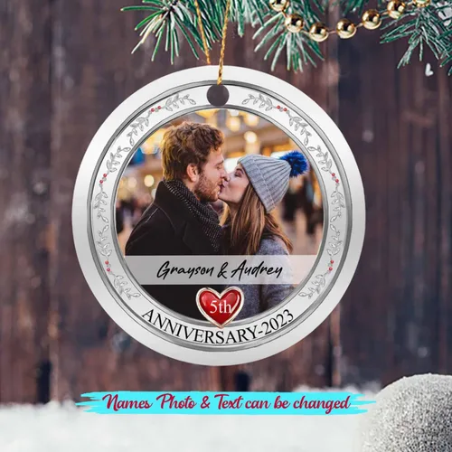 Miniatura 2 de Adorno de 5º aniversario, decoración del árbol de Navidad, nombres personalizados y recuerdos de aniversario de fotos, regalos para parejas juntas