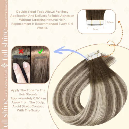 Miniatura 4 de Full Shine - Extensiones de cabello con cinta adhesiva de 18 pulgadas, 1.76 oz, 20 extensiones de cabello de trama de piel, color 3 que se desvanece