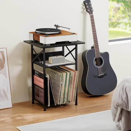 Miniatura 6 de AMHANCIBLE HETCD01BK-1 - Soporte para tocadiscos con estación de carga, soporte para tocadiscos con armario de almacenamiento, mesa auxiliar de 3
