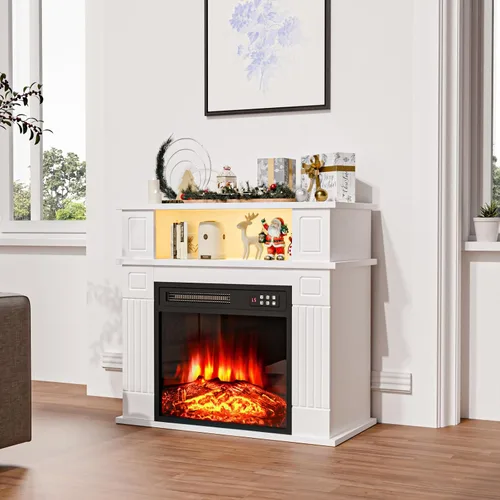 Miniatura 2 de BOSSIN - Chimenea eléctrica de 28 pulgadas con repisa, inserto de chimenea reemplazable con control remoto, independiente, efecto realista de leña