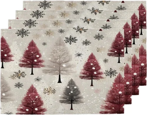 Juego de 4 manteles individuales de decoración moderna para árbol de Navidad, lavables, impermeables, para decoración de mesa de comedor, 18 x 12
