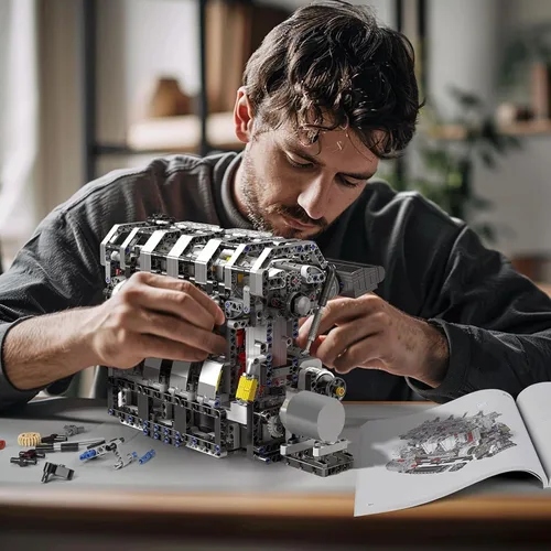 Miniatura 4 de Mould King 10087 MOC Technique (L4) Kit de bloques de construcción de motor de gasolina serie cuatro cilindros, kit de bloques de abrazadera
