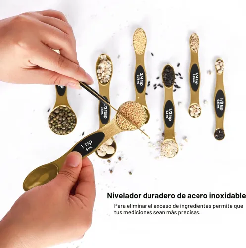 Miniatura 4 de Juego de cucharas medidoras magnéticas de acero inoxidable con nivelador de 9 piezas, tazas medidoras apilables para hornear - Juego de tazas