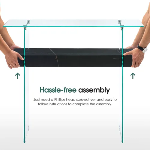 Miniatura 8 de ivinta Mesa de arrimo de cristal con almacenamiento, mesa de sofá moderna de 39.4" para sala de estar, vestíbulo, pasillo, dormitorio 5101 (Negro)