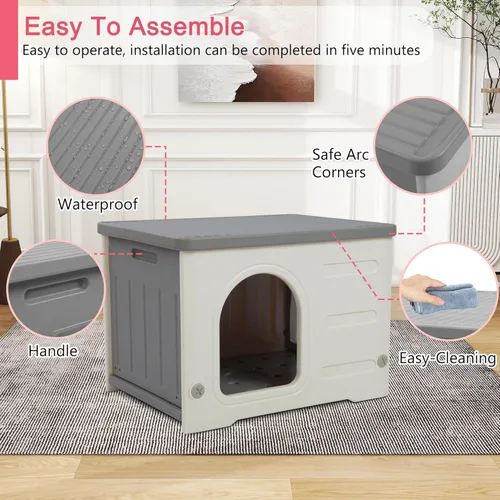 Miniatura 5 de Casa de plástico para gatos para interiores y exteriores, casa impermeable para gatos con puerta de escape para gatos salvajes exteriores, refugio