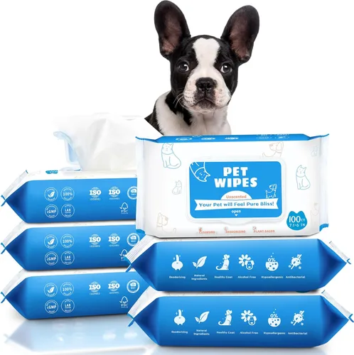 Toallitas para perros para patas y traseros, 600 unidades, 6 paquetes de toallitas para mascotas para perros y gatos, toallitas para cachorros,