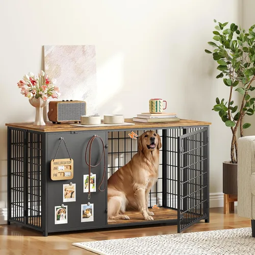 Miniatura 5 de YATINEY Mueble plegable para jaula de perro, jaula para perros de 47.2" con marco DIY, perrera de interior resistente con ganchos, mesa auxiliar