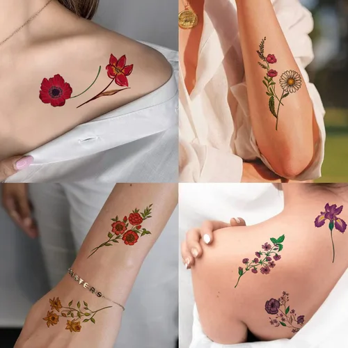 Miniatura 2 de Tazimi 12 hojas de tatuajes temporales – Acuarela Flor y Lavanda Girasol Violeta Rosa Tatuaje Pegatinas para Mujeres y Niños