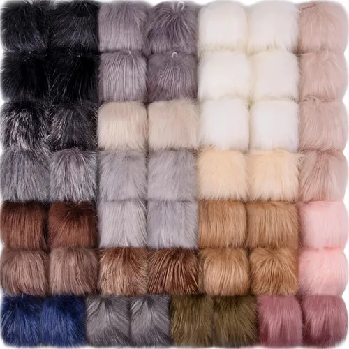 SIQUK 50 pompones de piel sintética con lazo elástico, pompones de piel sintética de zorro para sombreros, zapatos, bufandas, guantes, bolsas, Color