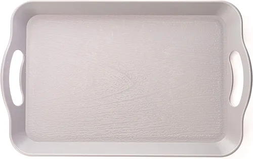 Miniatura 2 de Bandeja de cafetería con mango – Bandeja rectangular de plástico texturizado de grano de madera para TV de 14 x 9 pulgadas – Ideal para bufés