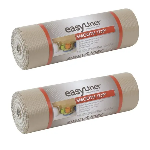 Duck Brand Smooth Top EasyLiner - Forro para estantes y cajones, color gris pardo, rollo de 12 pulgadas x 20 pies, 2 rollos