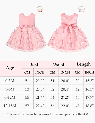 Miniatura 6 de Qaoerde Baby Flower Girl Dress with Headband,Bowknot V-Back Baby Girl Tutu Dresses for Wedding Birthday Party Holiday