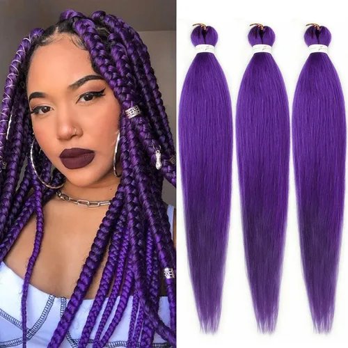 Miniatura 40 de Cabello trenzado marrón preestirado de 30 pulgadas, 3 paquetes de cabello trenzado preestirado de color 30 EZ, textura Yaki, extensiones de cabello
