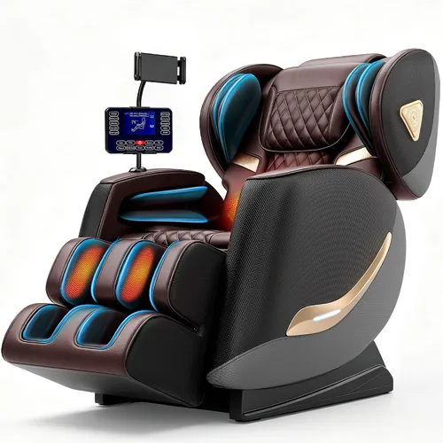 Miniatura 10 de Silla de masaje de cuerpo completo y reclinable, sillas de masaje de gravedad cero, 10 rodillos fijos, bolsas de aire, calefacción, masaje de pies
