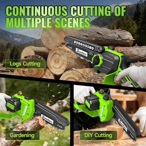 Miniatura 4 de Mini Motosierra Inalámbrica de 6 Pulgadas, Motosierra Eléctrica con 2 Baterías, Motosierra de Mano Alimentada por Batería con Engrasador Automático