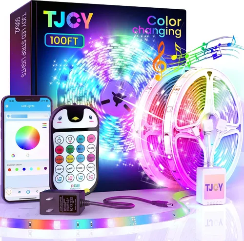 TJOY - Tira de luces LED con Bluetooth de 100 pies para niños, luces que cambian de color para dormitorio, iluminación de cinta RGB con