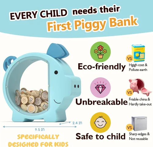Miniatura 3 de Summidate Alcancía de madera para niños, niñas, niños y adultos, grandes facturas irrompibles, cambio de monedas, tarro de ahorro de dinero, regalo
