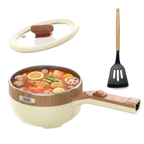Miniatura 9 de Olla eléctrica, olla eléctrica portátil de 1.5 L, sartén multifuncional para sopa de filete de ramen con potencia ajustable para dormitorio, hogar