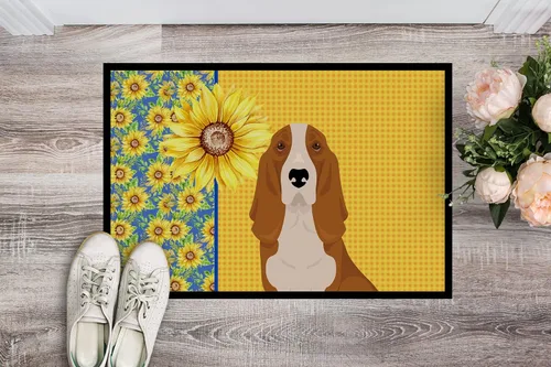 Miniatura 2 de Caroline's Treasures WDK5313MAT Airedale Terrier - Tapete para puerta delantera de 18 x 27 pulgadas, diseño de girasoles de verano, para entrada