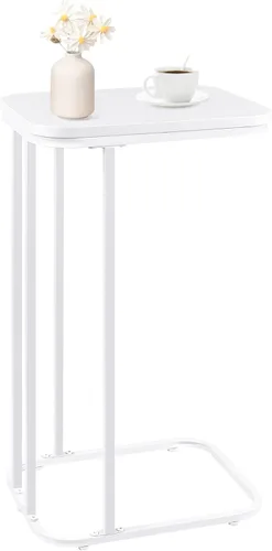 Miniatura 14 de KJGKK Mesa auxiliar en forma de C, mesa auxiliar pequeña de 27 pulgadas de alto para sofá y cama, mesa de sofá deslizable debajo, mesa alta de Roble